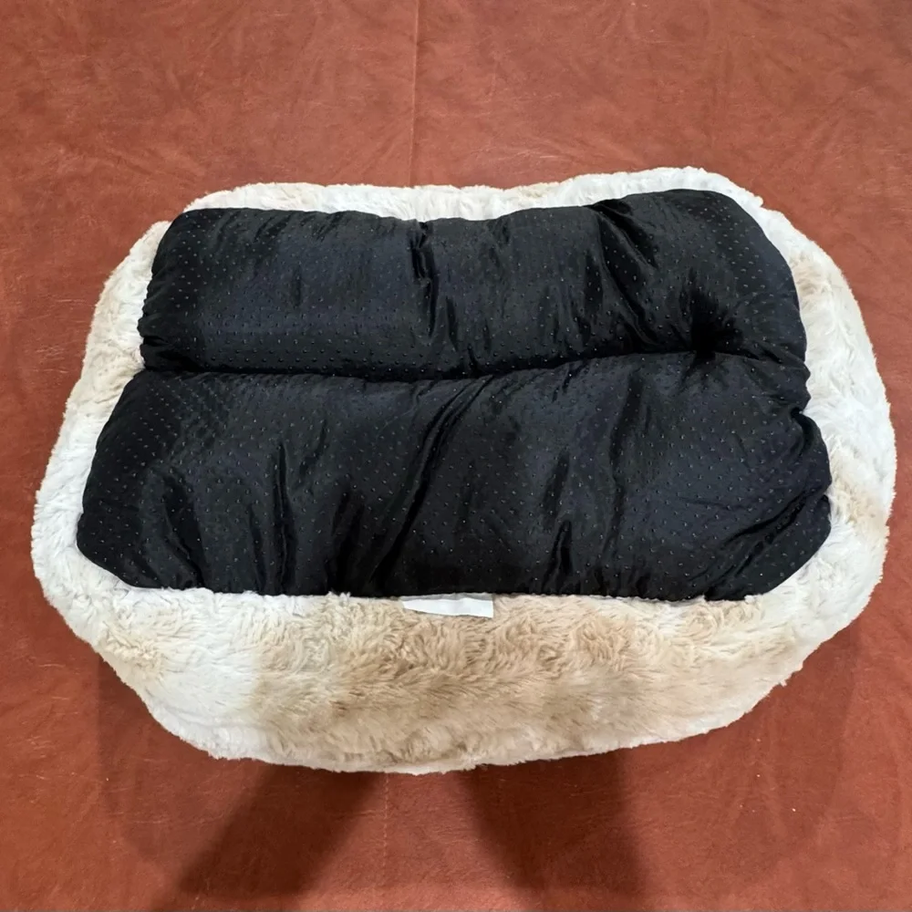 Dog Lounge Plush Beige Faux Fur Pet Bed